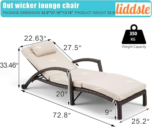 Image of Outdoor Poolside Lounger with Adjustable Backrest Sun Chaise Recliner for Terrace Garden Poolside for Relaxation Durable and Stylish- Set of 2 (Brown & Cream)
