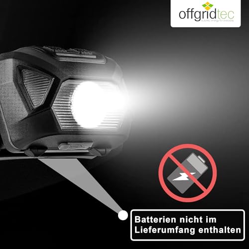 Offgridtec 2er Pack LED Stirnlampe 220lm, 1300 Lux, IPX4 Wasserdicht, Verstellbares Kopfband, Verschiedene Lichtmodi für Outdoor, Camping, Wandern, Leicht, Batteriebetrieben (nicht inklusive), Schwarz – Bild 3