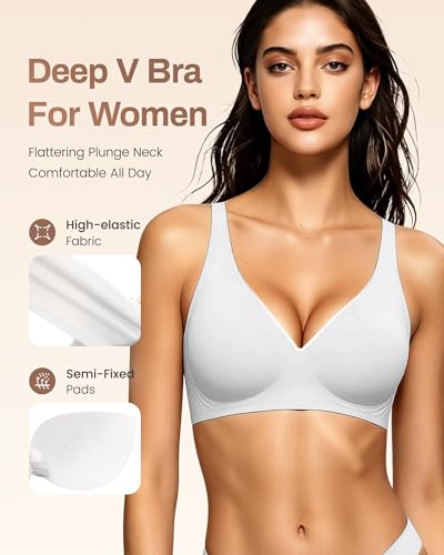 Image of Gailife Deep V Jelly Bras for Women No Underwire Wireless Seamless Push Up Bra Comfort Support Plunge Bralette Full Coverage