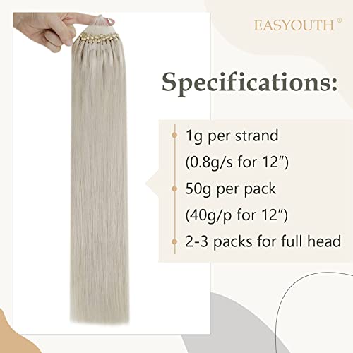 Easyouth Micro Ring Hair Extensions Human Hair Blonde Micro Bead Hair Extensions Real Human Hair White Blonde Microlink Hair Extension Human Hair for Short Hair 14 Inch 50g 50s - Image 4