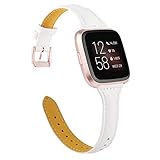 TOYOUTHS Leather Strap Compatible with Fitbit Versa Bands, Slim Genuine Leather Wristbands Replacement for Versa Lite Special Edition Versa Classic Accessories with Quick Release Pins White