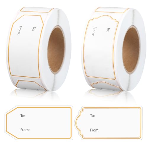 auroray 600 Pcs 2 Rolls White to and from Gift Tag Stickers 1.18X2.36 Adhesive Gift Labels Sticker Christmas Holiday Present Labels 300 Pcs/Roll