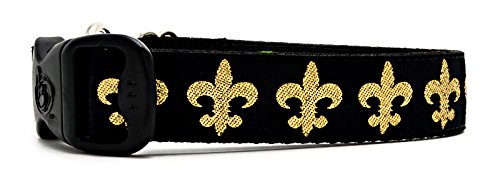 3 Dirty Dawgz Adjustable 1" Mardi Gras New Orleans NOLA Fleur De Lis Dog Collars for Medium Large and X-Large Dogs (Large 17"- 27" Neck, Black and Gold)