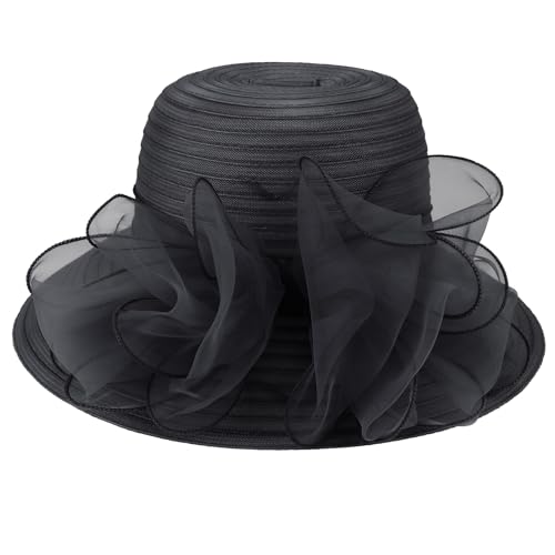 Image of DRESHOW Lady Derby Dress Church Bowler Cloche Hat Bowknot Organza Bridal Cap for Wedding