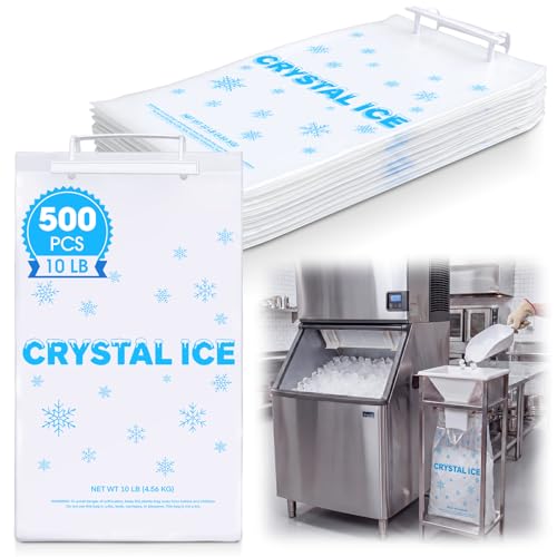 Maitys Ice Bags 10 LB, 500 Count Bags on Plastic Handle with Twist Ties
