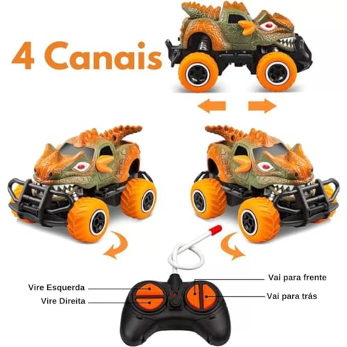 Carrinho De Controle Remoto Dinossauro Monster Big Foot 4x4 Novidade Presente Com Led Vermelho Mater