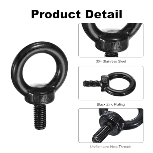 Image of PATIKIL Lifting Eye Bolts M5 x 12mm, 6 Pcs 304 Stainless Steel Shoulder Ring Threaded Screw Machinery Shoulder Eyebolt for Lifting Hanging, Black