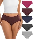 BEENIUBEE Merino Wool Underwear Women, Moisture Wicking Brief Soft Breathable Wooly Panties Mid-Rise Bikini Workout 5 Pack (Multicolor01, Large)