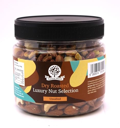 Nutural World - Selección de frutos secos tostados en seco de lujo, mezcla de almendras, anacardos, nueces de macadamia, nueces pecanas y pistachos (500 g) - Ganador del premio Great Taste