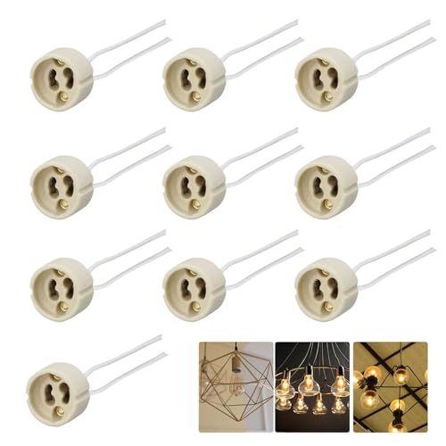 Portalampada GU10,Attacco GU10 in Ceramica,Connettore Adattatore,con 15CM Cavo in Silicone di Alta Qualità,Connettore Base per Lampadina LED,10 Pezzi