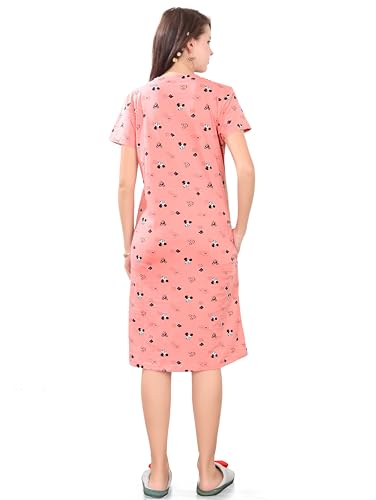 Image of Printed Knee Length Pocket Night Dresses for Women | Cat Lovers | Premium Soft Cotton Nighty | Sky Blue