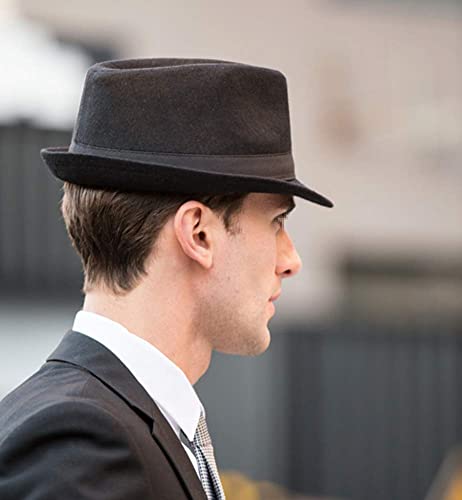 Unisex Classic-Short-Brim-Fedora-Hat Mens Manhattan-Gangster-Trilby Hat Port Pie Hats Black #TOP5