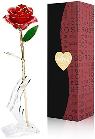 Gifts for Mom NICEAO 24k Gold Rose Mothers Day, Artificial Flowers Red Rose Flowers Artificial for Decoration, Long Stem with Transparent Stand, Golden Rose Girlfriend Gift