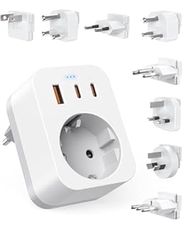 Adaptateurs de Voyage Kit Mondial, Adaptateur de Prise International avec USB C (PD 20W), 8 Prises de Voyage Amovibles Travel Adapter pour l'Afrique du Sud/JAP/AUS/USA/IT/Swiss/EU/UK