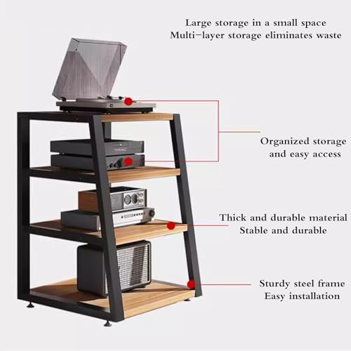 Gabinete para equipos de audio y vídeo HiFi para amplificadores y receptores, soporte de almacenamiento multimedia de 3 niveles para cine en casa, oficina y estudio de grabación (60 x 52 x 60 cm) - imagen 3