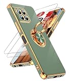 LeYi for T-Mobile Revvl 7 Pro 5G Case:（𝐍𝐨𝐭 𝐟𝐢𝐭 𝐑𝐞𝐯𝐯𝐥 𝟕 𝟓𝐆） 2 Pack Tempered Glass Screen Protector and 360° Rotatable Ring Holder Magnetic Kickstand, Plating Rose Gold Edge Case,Green