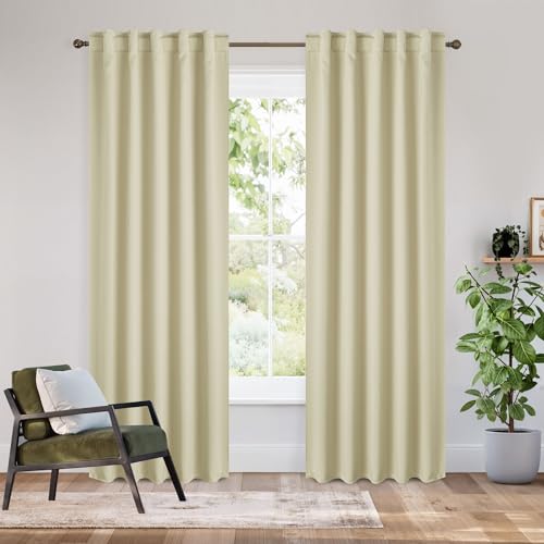 Image of RYB HOME Bedroom Blackout Curtains 80 inches Long, 100% Blackout Thermal Insulated Noise Reducing Back Tab Curtains for Living Room Nursury, 42 inches Wide by 80 inches Long, Beige