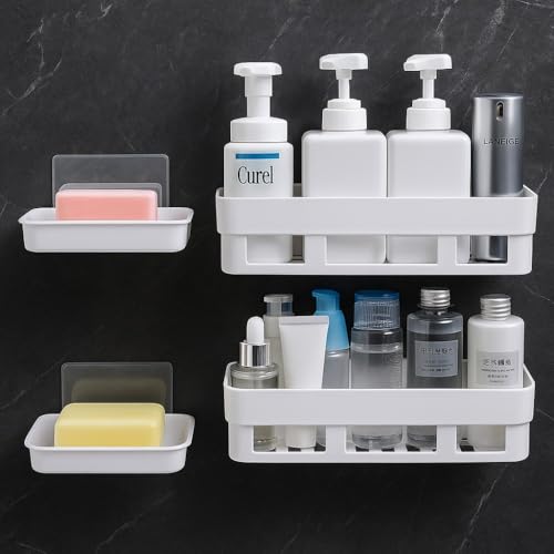 Image of perpetual Bathroom Organiser, Self Adhesive Bathroom Shelf for Wall, Washroom Organizer, Bathroom Rack Stand Without Drilling, SOAD Dish Holder (4Shelf + 4Soap Dish)
