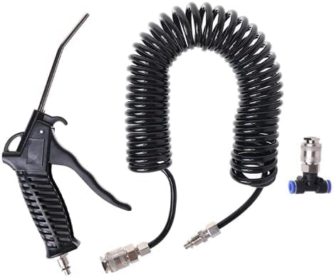 Air Blow Gun Kit Air Duster Cleaning Nozzle Blow Spray Tool Kit with 5 Meter Long Coil PU Air Hose,4×6mm(Black)