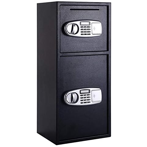 S AFSTAR Digital Safe Box, Double Door Security Depository Drop Box, Drop Slot Safes with Separate Keypad and Emergency Keys for Gun Cash Jewelry Document, 14 x 12 x 31.5 Inches, Black Cover