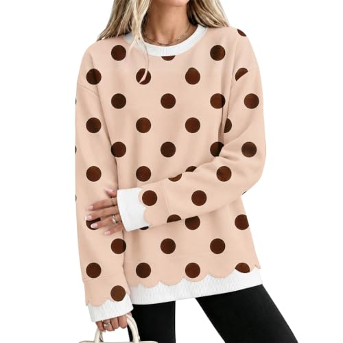 Layered Sweatshirt Women Built-In Shirt Polka Dot Scallop Hem Sweatshirt - image 2