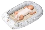 Medi Partners Baby Nest Pod for Newborn Babynest Sleep Bed - 100x60x15 Lounger Essentials 0-12 Months sleeping bilateral Cocoon 100% Cotton (Safari with Beige Plush)