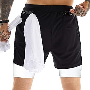 OEBLD Mens Athletic Shorts 2 in 1 Gym Workout Running 7 Shorts with Towel Loop