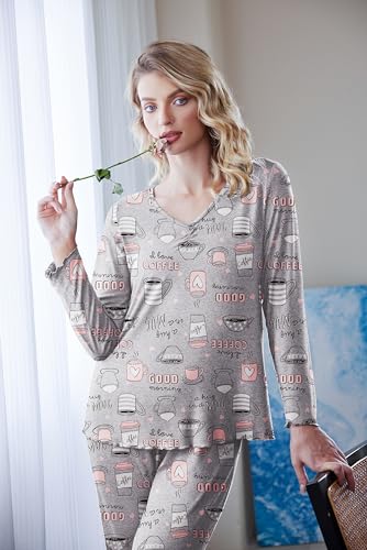 Image of Ekouaer Womens Pajama Sets 2 Piece Lounge Set Fall Winter Pajamas Long Sleeve Pjs Top and Pants Soft Pj Sets Loose Sleepwear