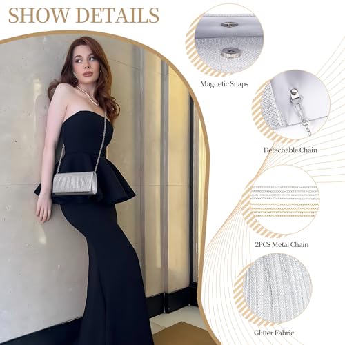 Image of Larcenciel Clutch Purses for Women, Shiny Pleated Evening Bag w /Removable Chain for Formal Events Cocktail Wedding Prom