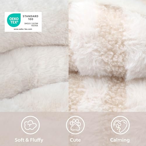 ZAKAPAWS Cat Bed Puppy Bed - Washable Round Cat Beds for Indoor Cats, Soft Corduroy Fleece Pet Bed for Puppy and Kitten with Removable Double Sided Inner Cousion, 23", Beige — view 2