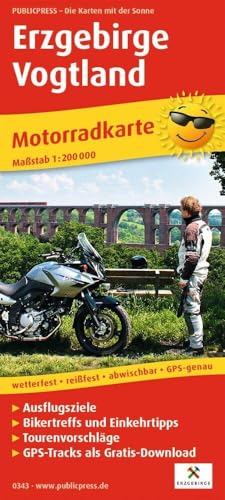 Publicpress Motorradkarte Erzgebirge, Vogtland 1:200.000: Motorradkarte mit Ausflugszielen, Einkehr- & Freizeittipps und Tourenvorschlägen, ... abwischbar. 1:200000 (Motorradkarte: MK)