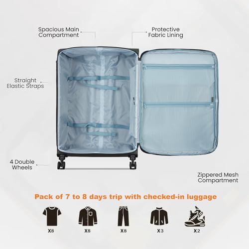 Image of DELSEY Paris Jennifer 82 cms Large Check-in Polyester Soft Sided 8 Wheels and Expandable Spinner Suitcase /Trolley Bag for Travel with TSA Lock- Green