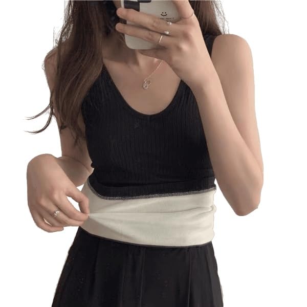 Alexvyan Girls Teenager L Size Black Slips with Wide Strap Slim Fit Cotton Thermal Fleece Underwear Tops Camisole Top Warm Stretchy Slim-Fit Body Shaper Vest for Winter 2