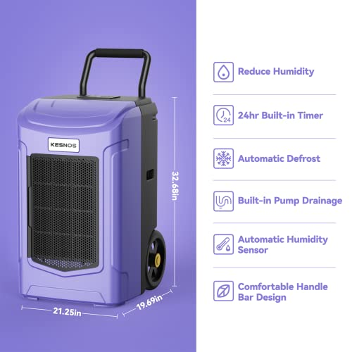 Kesnos 180 Pints Commercial Dehumidifier With Pump And Drain Hose For Large Spaces Up To 7,000 Sq. Ft, Basements, Homes, And Construction Sites - With Auto Defrost, Timer, Overload Protection #TOP1