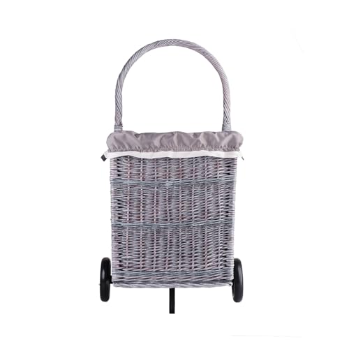 Panier des courses à roulettes osier gris polyvalent pour bûches et linge - 3