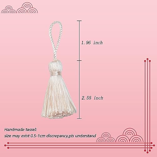 Image of 20Pcs 4.3 Inch Mini Craft Tassels for Earrings, DIY Crafts(Beige Red) | Handmade soft terylene, 2-inch cord loop, small Chinese knot-for earrings, bookmarks, tags, souvenirs and DIY crafts.