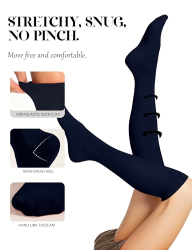 Image of Buauty 3 pairs Knee High Socks for Women, Casual Tube Socks, Athletic Socks Solid & Striped Sport Socks Outdoor Fashion