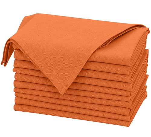 Ruvanti Linen Napkins Set of 12, Linen Cotton Blend 18”x18” - Orange