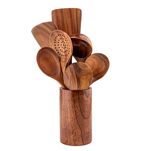 HENYGEN Juego de utensilios de cocina de madera de 8 piezas para utensilios de cocina antiadherentes, espátula, tenedor, cucharón, sellos transparentes para álbumes de recortes y tarjetas