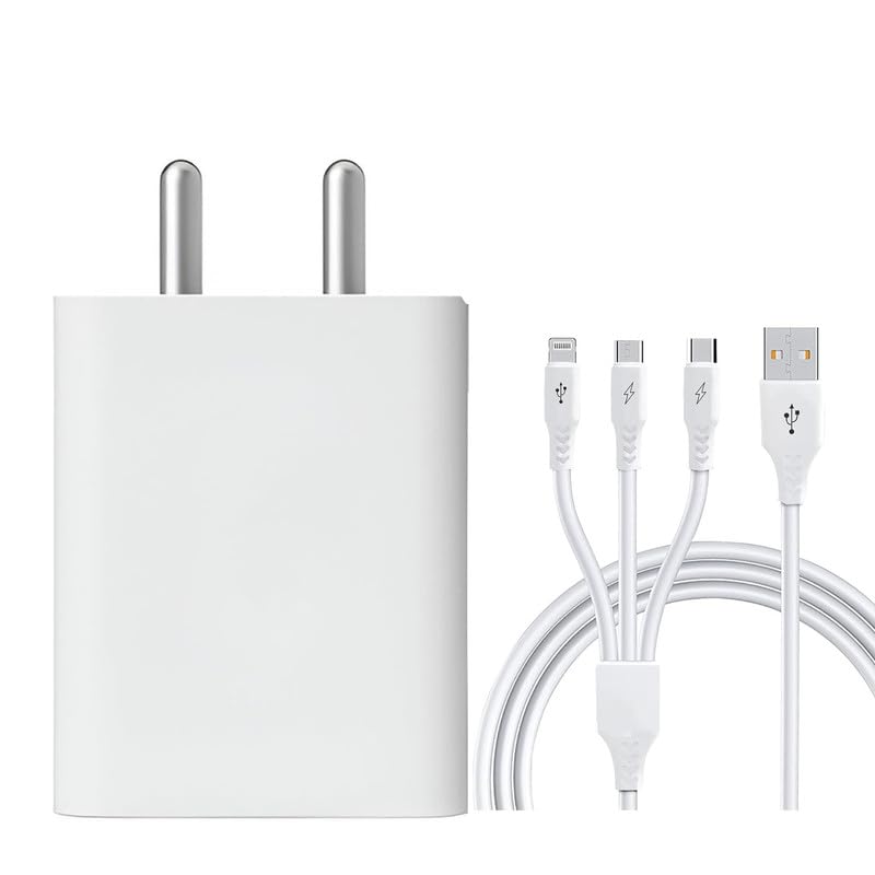 80W Charger for Apple iPhone 5c Single USB Port High Speed Turbo Charge QC 3.0 Smart with 1.2m 3-in-1 Multi Cable Micro USB Android iOS Type-C USB Cable (White, Big, SZ.X2)