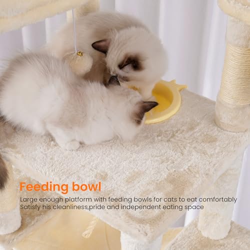 Image of Heybly Tall Cat Tree 78-inch Multi-Level Cat Tower for Indoor Cats HCT033M | Cat Condo with 2 Widened Plush Perches, Multi-Level Cat Furniture with Scratching Board, Big Caves, Beige