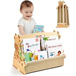 MHJY Kids Bookshelf – Wooden Double-Sided Sling Book Rack with Canvas Storage, Toddler Bookcase for Nursery, Bedroom, Playroom – Montessori Style Children’s Book Organiser