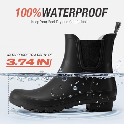 HISEA Short Rain Boots for Women Waterproof, Women's Ankle Rubber Boot for Garden Farm Lightweight Fashion4