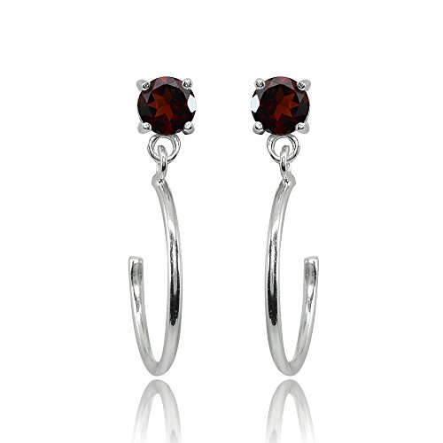 Sterling Silver 4mm Gemstone Dangling Half Hoop Stud Earrings