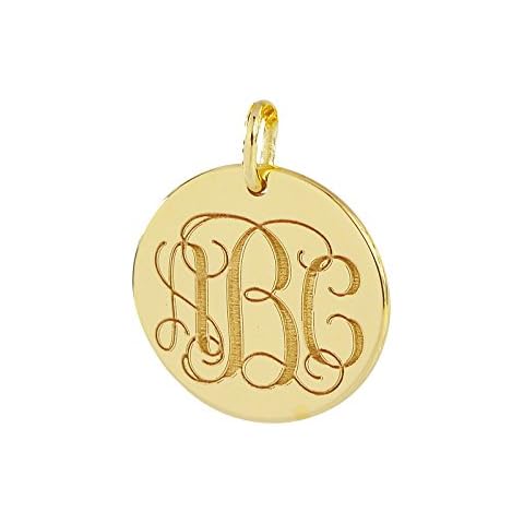 Soul Jewelry 3 Initials Monogram Charm Pendant Solid 14K Gold 1/2 Inch Dainty Small Round Disc Deep Laser Engraving GC06 (0) Cover