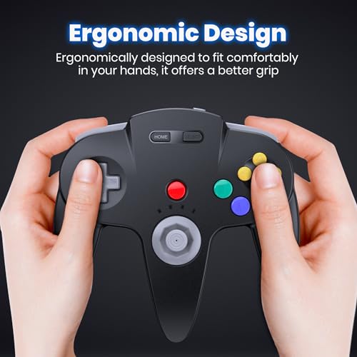 Image of SAFFUN 2 Pack Wireless N64 Controller Made for Switch 1 & 2, N64 Console, Wireless 2.4 GHz Receivers Compatible with Switch Online, Windows PC, macOS (Built-in Vibration) (Rechargeable) Cyan /Black