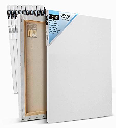Sargent Art 16 x 20 inch Stretched Canvas, Pack of 10 Pieces, Blank White Canvases, Double Acrylic Titanium Priming, Perfect for Acrylic, Oil, and Art Projects, Acrylic Pouring & Wet Media