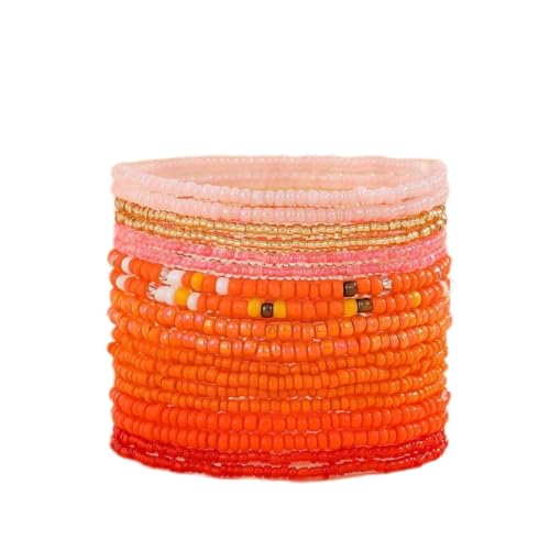COLORFUL BLING 18pcs Bohemian Stackable Elastic Beaded Bracelets Summer Beach Handmade Seed Beaded Jewelry Bracelets for Women