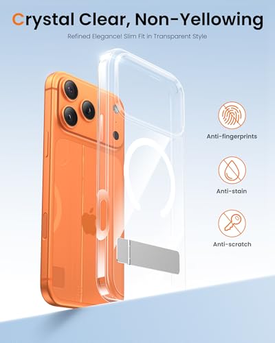 Image of Vihibii for iPhone 17 Pro Cover Magnetic Back with Build-in Stand, [Compatible with Magsafe], Rugged Shockproof Protective Back & Transparent Slim Case for iPhone 17 Pro 2025 6.3 inch, Clear