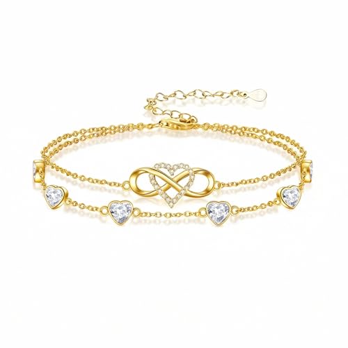Midari Infinity Diamond Birthstone Anklet 18K Gold Plated Infinity Anklet with April Heart Birthstone Birthday Jewelry Gifts for Women Chain Length 9+2 Extend